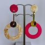 Fuchsia Pink Marbled Cream Asymmetrical Geometric Earrings Image 4