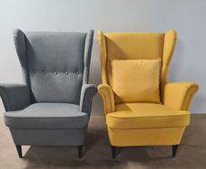 Matching Pair of Wingback Armchairs Grey  Yellow  Storage Clearance  Sold as seen