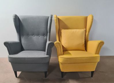 Matching Pair of Wingback Armchairs Grey  Yellow  Storage Clearance  Sold as seen