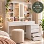 White Dressing Table with LED Mirror, Drawers and Storage Shelves Image 4