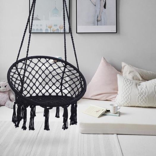 NEW Black Tassels Hanging Chair Hammock with Cushion