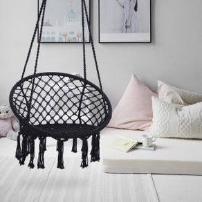 New BLACK Tassels Hanging Chair Hammock with Grey Cushion!!!