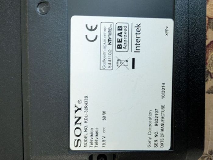 Sony Tv Model No. Kdl-32r433b(hd Tv)