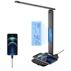 Table lamp with wireless charger and digital clock