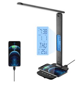 Table lamp with wireless charger and digital clock