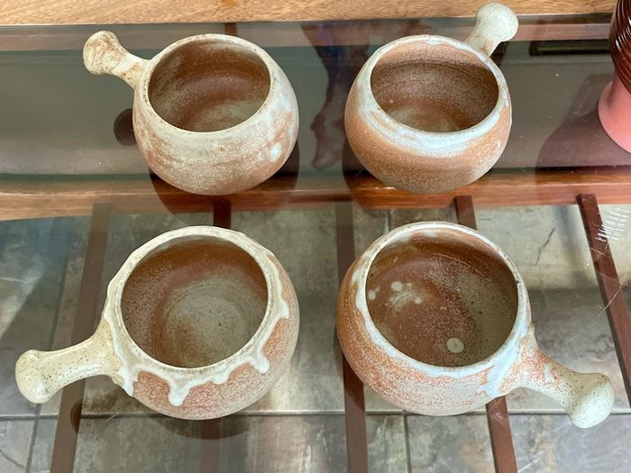 Rare Youghal Irish Studio Pottery Soup Bowls with Handles Japandi