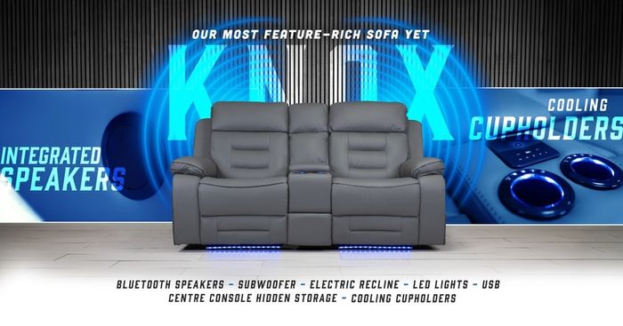 Knox 2 Seater Dark Grey Electric Leather Recliner Sofa