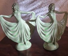 Original Antique Art Deco Pair Dancing Girl Figurines