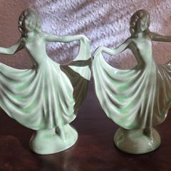 Original Antique Art Deco Pair Dancing Girl Figurines