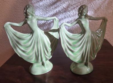 Original Antique Art Deco Pair Dancing Girl Figurines