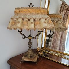 Early 20th century french brass bouillotte lamp with original shade