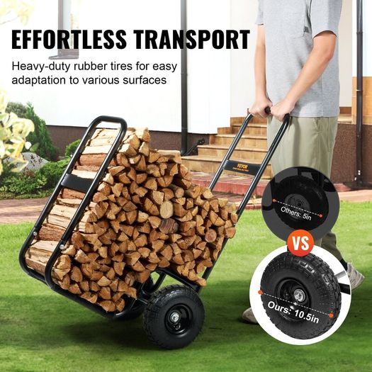 Firewood Log Cart with Pneumatic Wheels