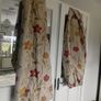 Red burnt orange flower print / cream curtains Image 2