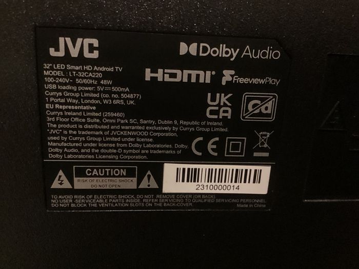 32 Inch Jvc Led Smart Tv In Excellent Condition (barely).