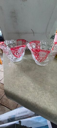 2 bonbon dish each is 25.00 euro Lead Crystal Ruby Flash Floral Dish Bowl Anna Hutte Asti Bleikristall Germany