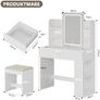 Dressing Table with Stool and Mirror, Dressing Table with LED Lighting with 3 Colours, Adjustable Brightness, Cosmetic Table with 2 Drawers, Open Compartments, Modern (White) Image 2