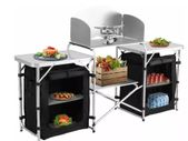 Kitchen Table/Cabinet Camping Large Sturdy Portable Folding Cooking Storage Rack Zippered Bag Outdoors Windproof Black