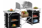 Kitchen Table/Cabinet Camping Large Sturdy Portable Folding Cooking Storage Rack Zippered Bag Outdoors Windproof Black