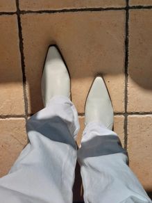 White 100% Leather Cowboy Western Ankle Boots Pointed Toe Heel EU 40