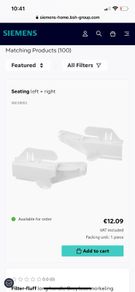 Siemens left seating for freezer