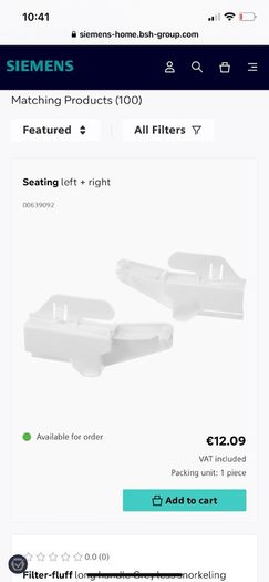 Siemens left seating for freezer