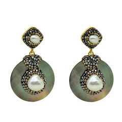 R'Laith Natural pearl shell earrings for women vintage round shape