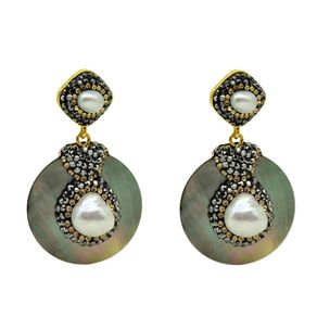 R'Laith Natural pearl shell earrings for women vintage round shape