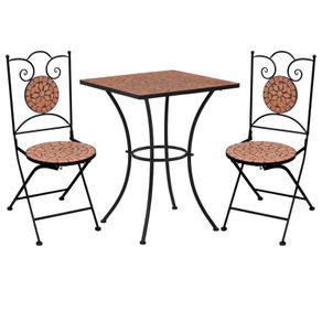 3 Piece Mosaic Bistro Set Ceramic Tile Terracotta
