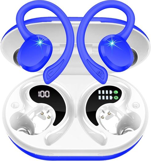 Rulefiss Q38 Bluetooth headphones wireless sport, 48 hours in-ear headphones Bluetooth 5.3, IP7 waterproof wireless headphones with microphone for HD calls, 13 mm driver, immersive deep bass earphones, LED display earphones