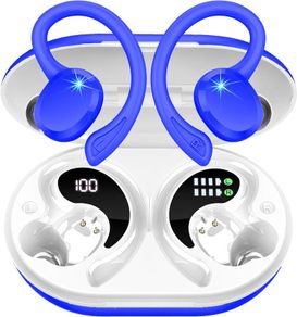 Rulefiss Q38 Bluetooth headphones wireless sport, 48 hours in-ear headphones Bluetooth 5.3, IP7 waterproof wireless headphones with microphone for HD calls, 13 mm driver, immersive deep bass earphones, LED display earphones