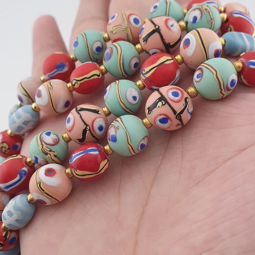 Antique Mix Venetian Style MultiColor Eyes Glass Beads Necklace