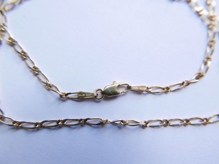 Vintage Solid 9Ct Yellow Gold 375 Figaro Necklace Chain ,  length 16" - 3,7g