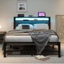 Double Bed Frame with Storage and LED Lights,4ft6 Metal Platform Bed Frame Double Size Bed Base with Charging Station,Mattress Base,Strong Slats Support,Under-bed Storage,Noise Free,Grey Image 9