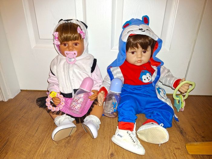 2 Reborn Baby Dolls+Moses basket+over 50 pieces of clothing and accessories, excellent condition