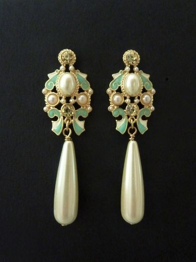 Art Deco Art Nouveau Style Pearl Drop Earrings