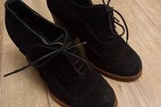 Black Suede Lace-Up Block Heel Boots