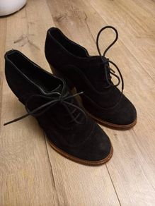Black Suede Lace-Up Block Heel Boots