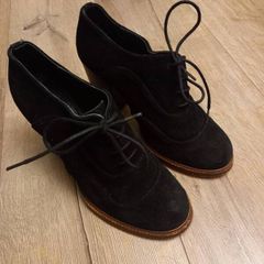 Black Suede Lace-Up Block Heel Boots