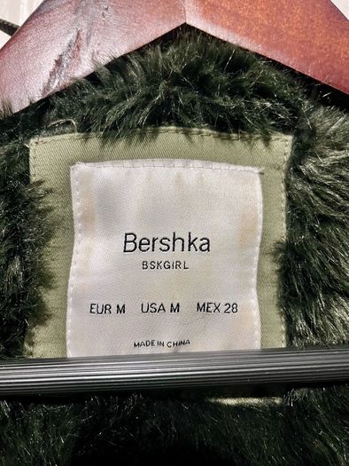 Bershka Green coat with fur lining