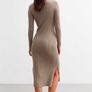 Beige Rib Knit High Neck Midi Dress  NEW LOOK Image 2