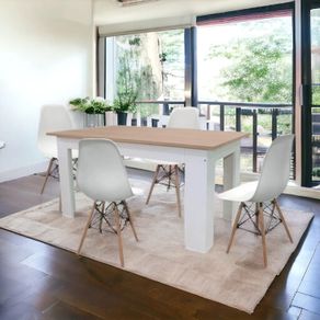 white and oak Style Wooden Dining Table with 4 Chairs White or Black Chairs