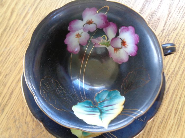 Princess China (Occupied Japan) Black Teacup and Saucers x 2 for Sale