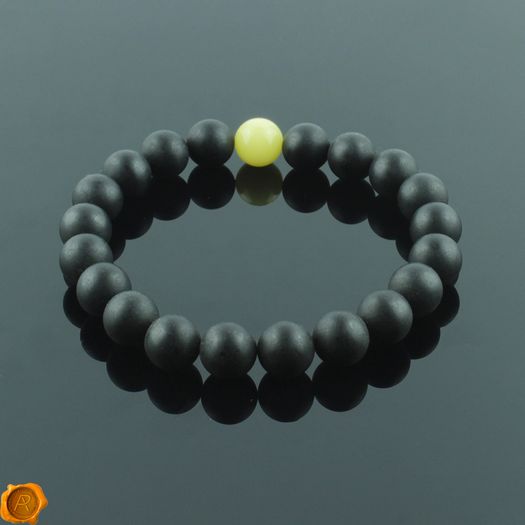 Unisex Black and Butterscotch Elastic Baltic Amber Beaded Bracelet for Men Women