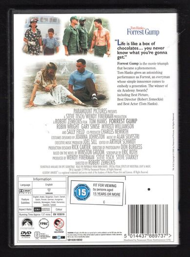 Forrest Gump DVD Movie staring Tom Hanks, Sally Field and Robin Wright Penn