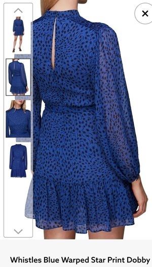 BNWT - Whistles Blue Warped Star Print Dobby Dress UK 14