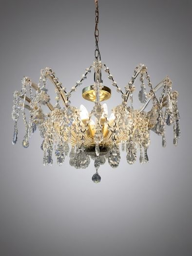 Elegant Marie Theresa Semi Flush Brass & Crystal 8 Light Chandelier