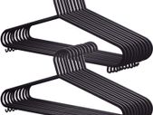 Adult Plastic Coat Hangers - 25pk, Black Colour, Strong Clothes Hangers for Clothes Rail & Closet, Clothing Hanger with Suit Pants Trouser Bar and Clips, Space Saving, 37.5 cm Wide