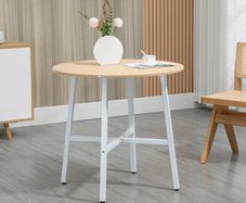 Dining table, industrial style, rounded design, stable up to 60 kg, 80 x 76H cm, Natural wood/White