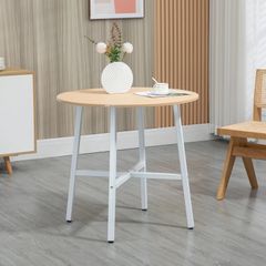 Dining table, industrial style, rounded design, stable up to 60 kg, 80 x 76H cm, Natural wood/White