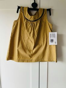 Orla kiely style ditsy flower pattern mustard ochre top age 2-3